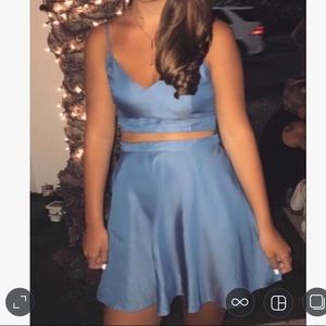 Lulu’s Blue chambray two piece crop and skirt.